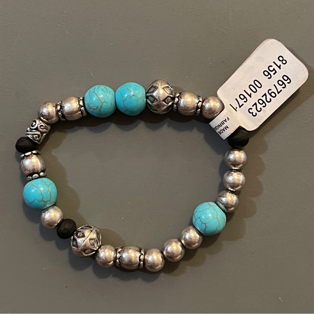 Free People Beaded Turquoise Silver-tone Stretch Bracelets, Lot of 3, NWT! - Picture 3 of 16